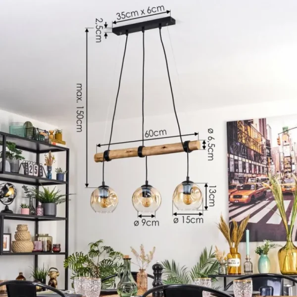 hofstein Ripoll Suspension, Boule lumineuse, Suspension Écru, Noir, 3 lumières* Lampes Modernes