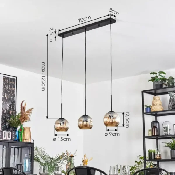 hofstein Ripoll Suspension, Boule lumineuse, Suspension Ambre, 3 lumières* Lampes Modernes