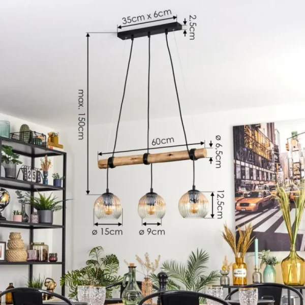 hofstein Ripoll Suspension, Boule lumineuse, Suspension Écru, Noir, 3 lumières* Lampes Modernes