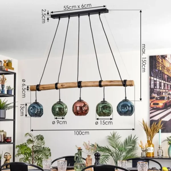 hofstein Ripoll Suspension, Boule lumineuse, Suspension Bleu, Vert, Cuivré, 5 lumières* Lampes Modernes