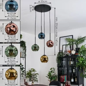 hofstein Ripoll Suspension, Boule lumineuse, Suspension grappe Bleu, Or, Vert, Cuivré, 4 lumières* Lampes En Verre