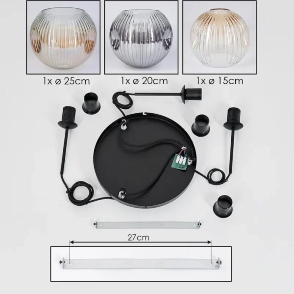 hofstein Ripoll Suspension, Boule lumineuse, Suspension grappe Ambre, Clair, Fumé, 3 lumières* Lampes Modernes