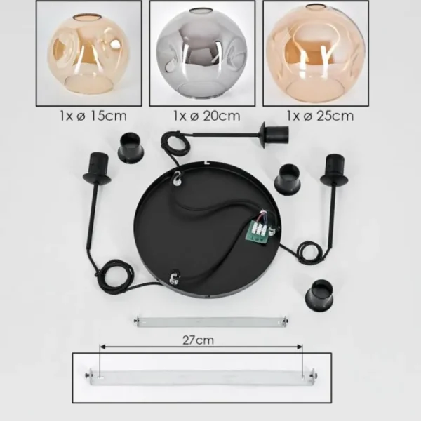 hofstein Ripoll Suspension, Boule lumineuse, Suspension Ambre, Fumé, 3 lumières* Lampes Modernes