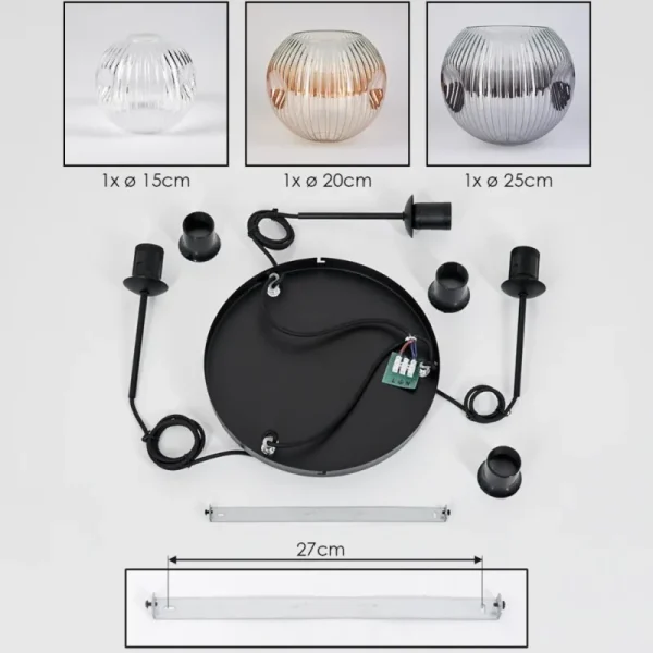 hofstein Ripoll Suspension, Boule lumineuse, Suspension, Suspension grappe Ambre, Clair, Fumé, 3 lumières* Lampes Modernes