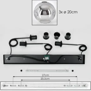 hofstein Ripoll Suspension, Boule lumineuse, Suspension Chrome, Clair, Fumé, 3 lumières* Lampes Modernes