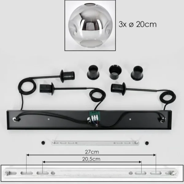 hofstein Ripoll Suspension, Boule lumineuse, Suspension Chrome, Clair, Fumé, 3 lumières* Lampes Modernes