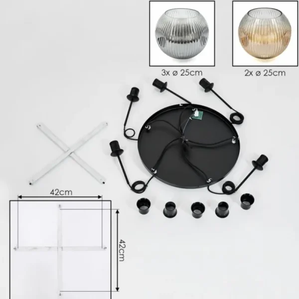 hofstein Ripoll Suspension, Boule lumineuse, Suspension grappe Ambre, Clair, Fumé, 5 lumières* Lampes Modernes