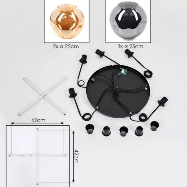 hofstein Ripoll Suspension, Boule lumineuse, Suspension grappe Ambre, Fumé, 5 lumières* Lampes Modernes