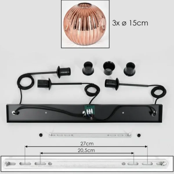 hofstein Ripoll Suspension, Boule lumineuse, Suspension Cuivré, 3 lumières* Lampes Modernes