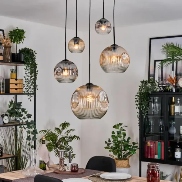 hofstein Ripoll Suspension, Boule lumineuse, Suspension grappe Ambre, Clair, Fumé, 5 lumières* Lampes Modernes