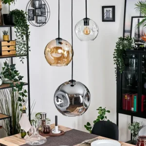 hofstein Ripoll Suspension, Boule lumineuse, Suspension, Suspension grappe Ambre, Clair, Fumé, 3 lumières* Lampes Modernes