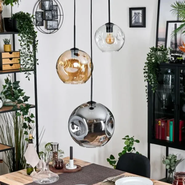 hofstein Ripoll Suspension, Boule lumineuse, Suspension, Suspension grappe Ambre, Clair, Fumé, 3 lumières* Lampes Modernes