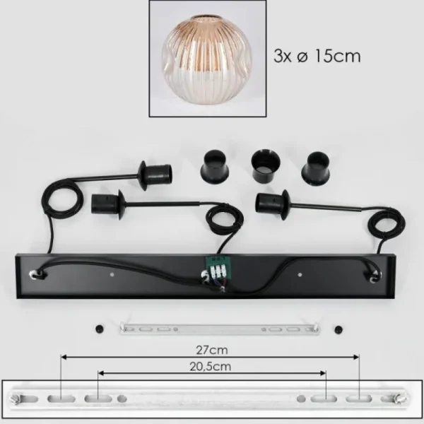 hofstein Ripoll Suspension, Boule lumineuse, Suspension Ambre, 3 lumières* Lampes Modernes