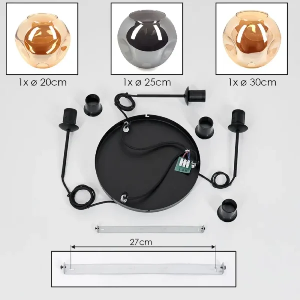 hofstein Ripoll Suspension, Boule lumineuse, Suspension grappe Ambre, Fumé, 3 lumières* Lampes Modernes