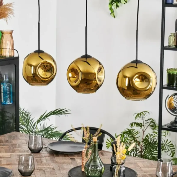 hofstein Ripoll Suspension, Boule lumineuse, Suspension Or, 3 lumières* Lampes En Verre