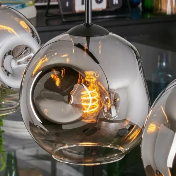 hofstein Ripoll Suspension, Boule lumineuse, Suspension Chrome, Clair, Fumé, 3 lumières* Lampes Modernes
