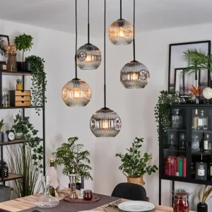 hofstein Ripoll Suspension, Boule lumineuse, Suspension grappe Ambre, Clair, Fumé, 5 lumières* Lampes Modernes