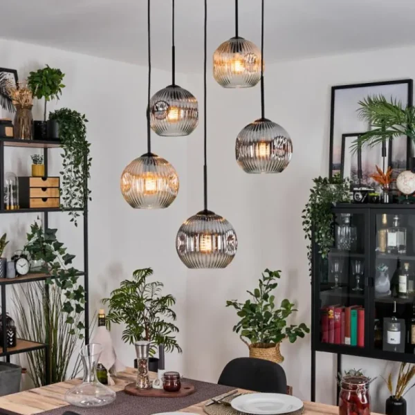 hofstein Ripoll Suspension, Boule lumineuse, Suspension grappe Ambre, Clair, Fumé, 5 lumières* Lampes Modernes