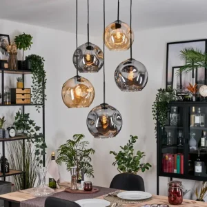 hofstein Ripoll Suspension, Boule lumineuse, Suspension grappe Ambre, Fumé, 5 lumières* Lampes Modernes