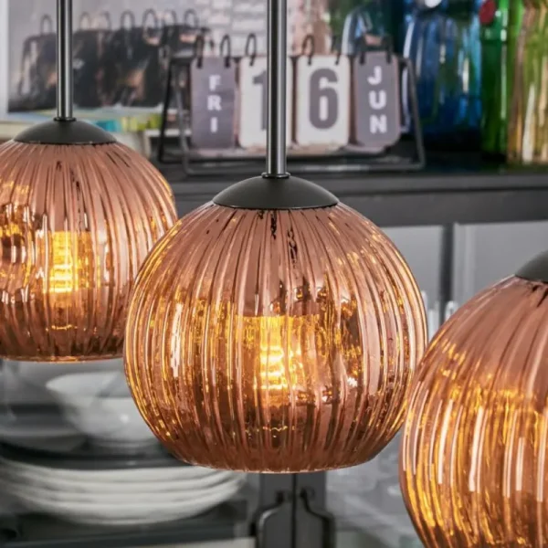 hofstein Ripoll Suspension, Boule lumineuse, Suspension Cuivré, 3 lumières* Lampes Modernes