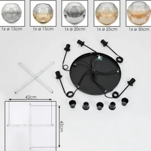 hofstein Ripoll Suspension, Boule lumineuse, Suspension grappe Ambre, Clair, Fumé, 5 lumières* Lampes Modernes