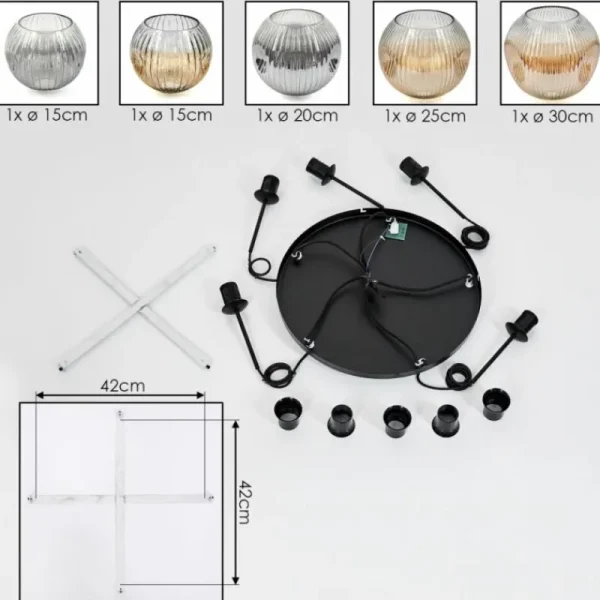 hofstein Ripoll Suspension, Boule lumineuse, Suspension grappe Ambre, Clair, Fumé, 5 lumières* Lampes Modernes