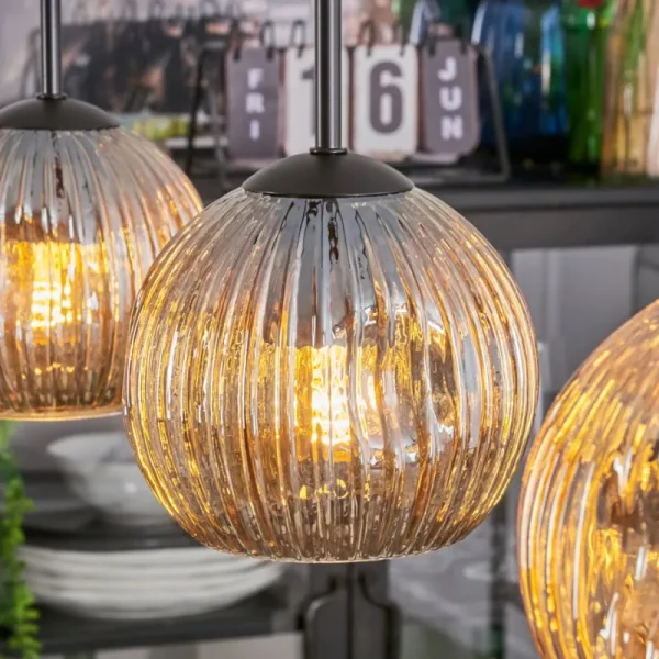hofstein Ripoll Suspension, Boule lumineuse, Suspension Ambre, 3 lumières* Lampes Modernes