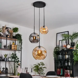 hofstein Ripoll Suspension, Boule lumineuse, Suspension grappe Ambre, Fumé, 3 lumières* Lampes Modernes