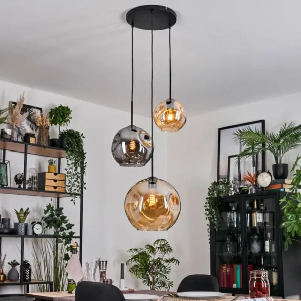 hofstein Ripoll Suspension, Boule lumineuse, Suspension grappe Ambre, Fumé, 3 lumières* Lampes Modernes
