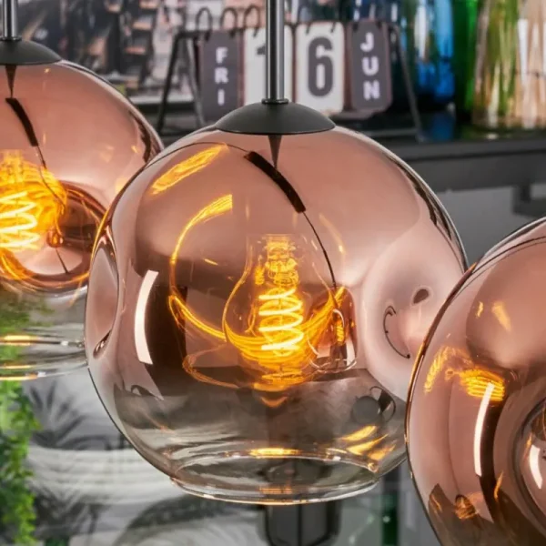 hofstein Ripoll Suspension, Boule lumineuse, Suspension Clair, Cuivré, 3 lumières* Lampes En Verre