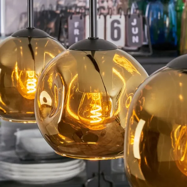 hofstein Ripoll Suspension, Boule lumineuse, Suspension Or, 3 lumières* Lampes En Verre