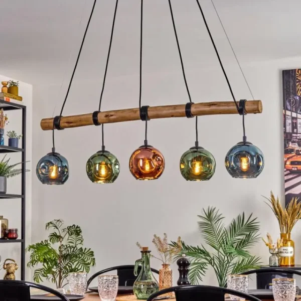 hofstein Ripoll Suspension, Boule lumineuse, Suspension Bleu, Vert, Cuivré, 5 lumières* Lampes Modernes
