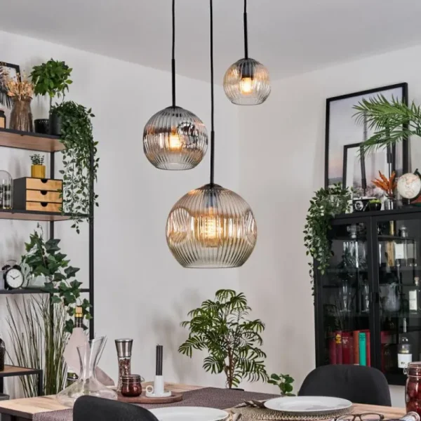 hofstein Ripoll Suspension, Boule lumineuse, Suspension grappe Ambre, Clair, Fumé, 3 lumières* Lampes Modernes