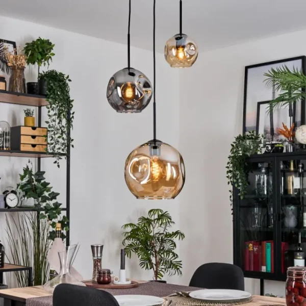hofstein Ripoll Suspension, Boule lumineuse, Suspension Ambre, Fumé, 3 lumières* Lampes Modernes