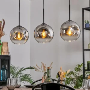 hofstein Ripoll Suspension, Boule lumineuse, Suspension Chrome, Clair, Fumé, 3 lumières* Lampes Modernes