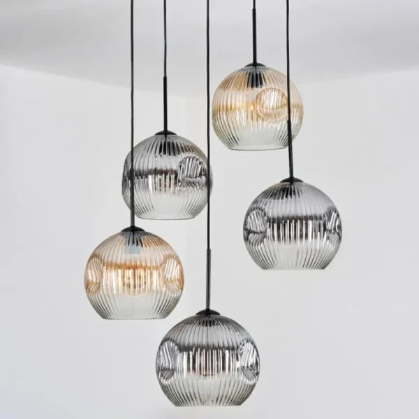 hofstein Ripoll Suspension, Boule lumineuse, Suspension grappe Ambre, Clair, Fumé, 5 lumières* Lampes Modernes