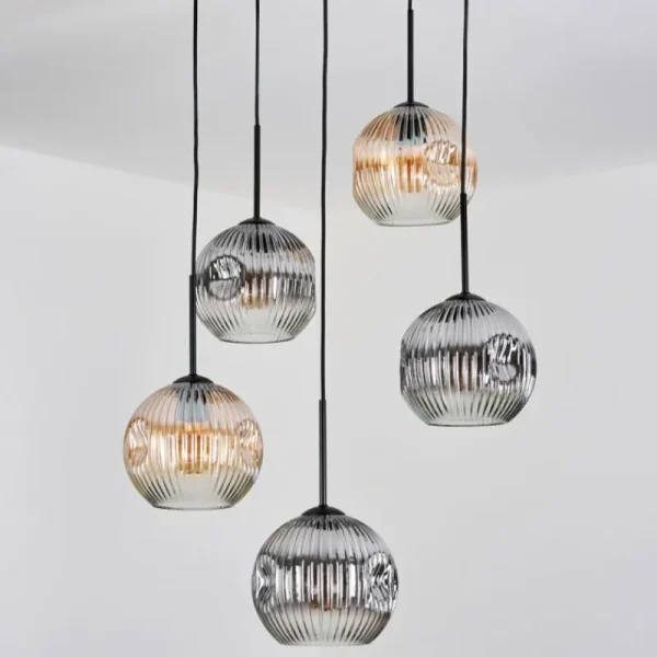 hofstein Ripoll Suspension, Boule lumineuse, Suspension grappe Ambre, Clair, Fumé, 5 lumières* Lampes Modernes