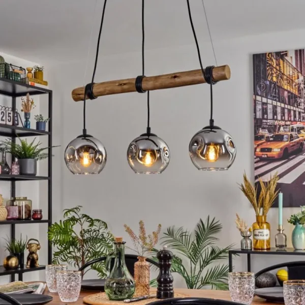 hofstein Ripoll Suspension, Boule lumineuse, Suspension Écru, Noir, 3 lumières* Lampes Modernes