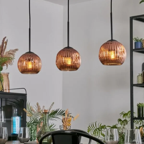 hofstein Ripoll Suspension, Boule lumineuse, Suspension Cuivré, 3 lumières* Lampes Modernes