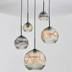 hofstein Ripoll Suspension, Boule lumineuse, Suspension grappe Ambre, Clair, Fumé, 5 lumières* Lampes Modernes