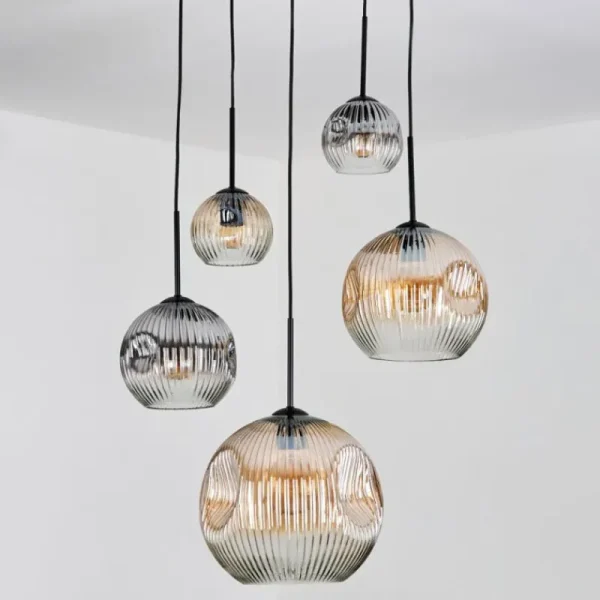 hofstein Ripoll Suspension, Boule lumineuse, Suspension grappe Ambre, Clair, Fumé, 5 lumières* Lampes Modernes