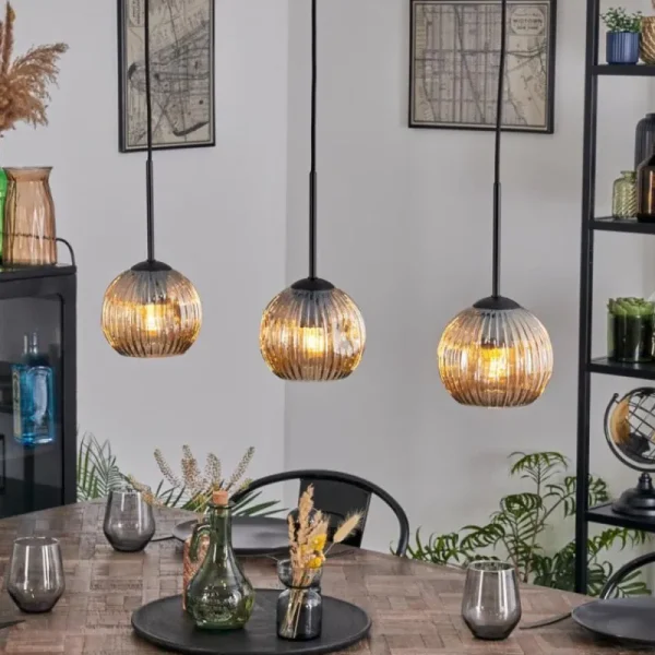 hofstein Ripoll Suspension, Boule lumineuse, Suspension Ambre, 3 lumières* Lampes Modernes