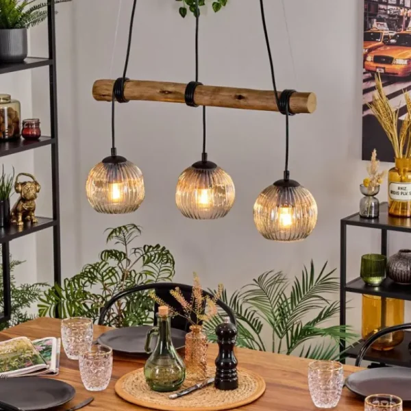 hofstein Ripoll Suspension, Boule lumineuse, Suspension Écru, Noir, 3 lumières* Lampes Modernes