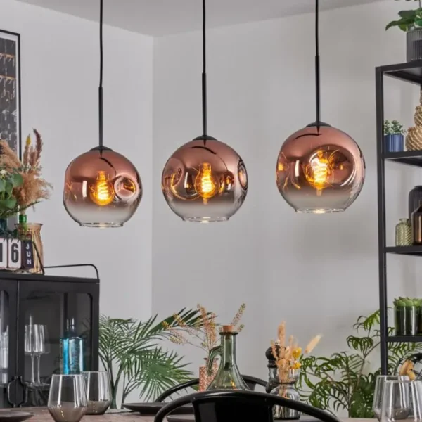 hofstein Ripoll Suspension, Boule lumineuse, Suspension Clair, Cuivré, 3 lumières* Lampes En Verre