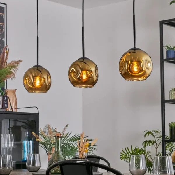 hofstein Ripoll Suspension, Boule lumineuse, Suspension Or, 3 lumières* Lampes En Verre