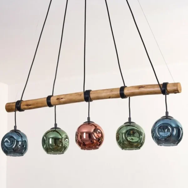hofstein Ripoll Suspension, Boule lumineuse, Suspension Bleu, Vert, Cuivré, 5 lumières* Lampes Modernes