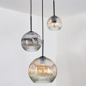 hofstein Ripoll Suspension, Boule lumineuse, Suspension grappe Ambre, Clair, Fumé, 3 lumières* Lampes Modernes