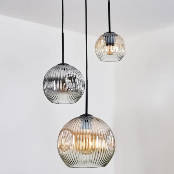 hofstein Ripoll Suspension, Boule lumineuse, Suspension grappe Ambre, Clair, Fumé, 3 lumières* Lampes Modernes