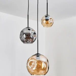 hofstein Ripoll Suspension, Boule lumineuse, Suspension Ambre, Fumé, 3 lumières* Lampes Modernes