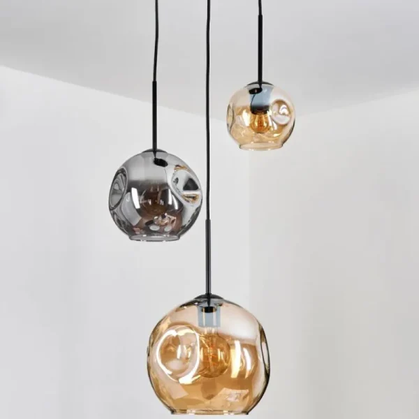 hofstein Ripoll Suspension, Boule lumineuse, Suspension Ambre, Fumé, 3 lumières* Lampes Modernes